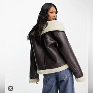 Mango leather jacket with fur trim